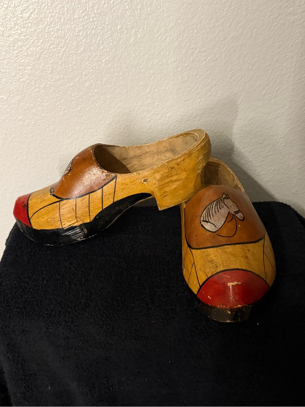 Handpainted Yellow and Red Wooden Mules with Horse Motif